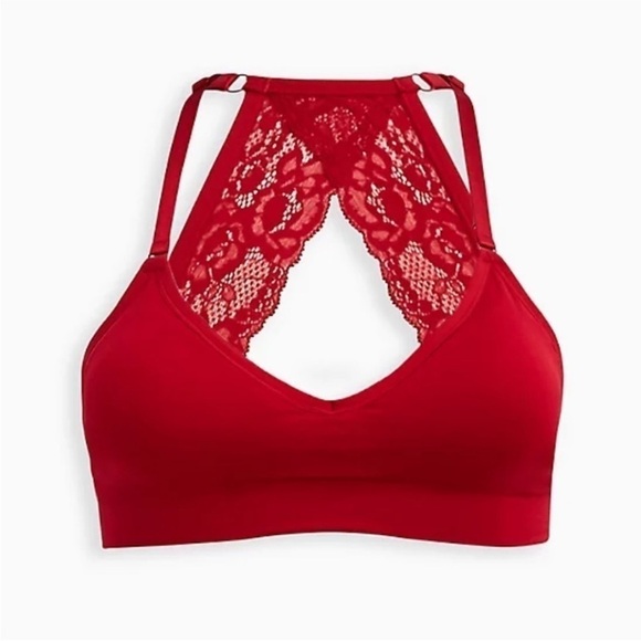 NWT Torrid Lightly Padded Lace Racerback Bralette Red Wireless 0X - Picture 4 of 5